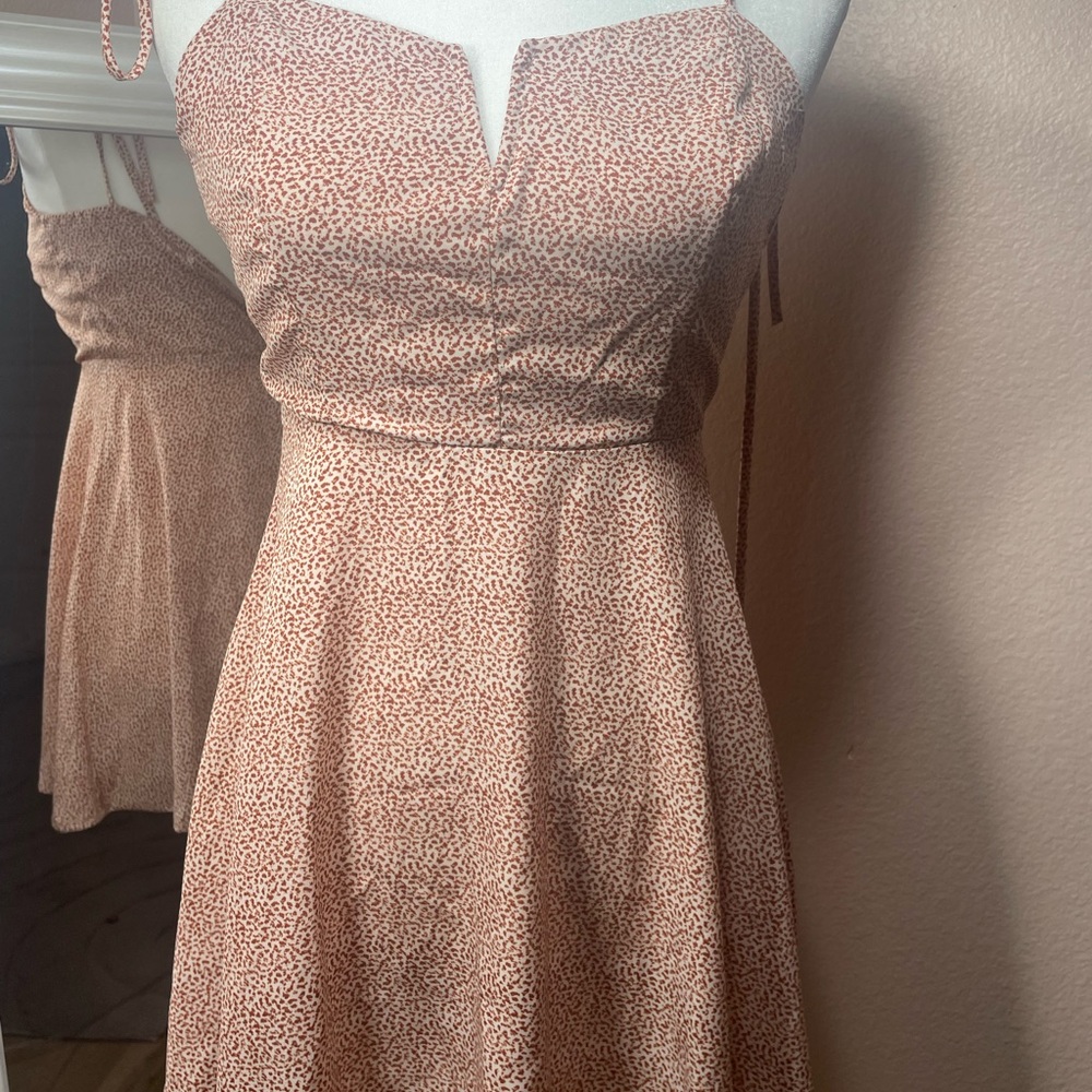 Audrey 3+1 Tie Strap Mini Dress Cream Rust‎ Floral Fit Flare Summer Dress Small